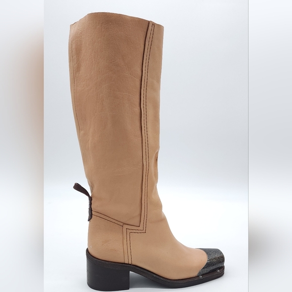 Free People We The Free Beau Tall Rider Boot Leather Natural Tan Cap Toe 8.5 - Picture 9 of 16